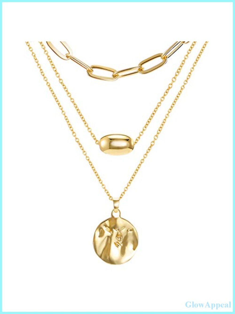 Gold Layered Pendant Necklace 3 Layer Choker Set Long Chains